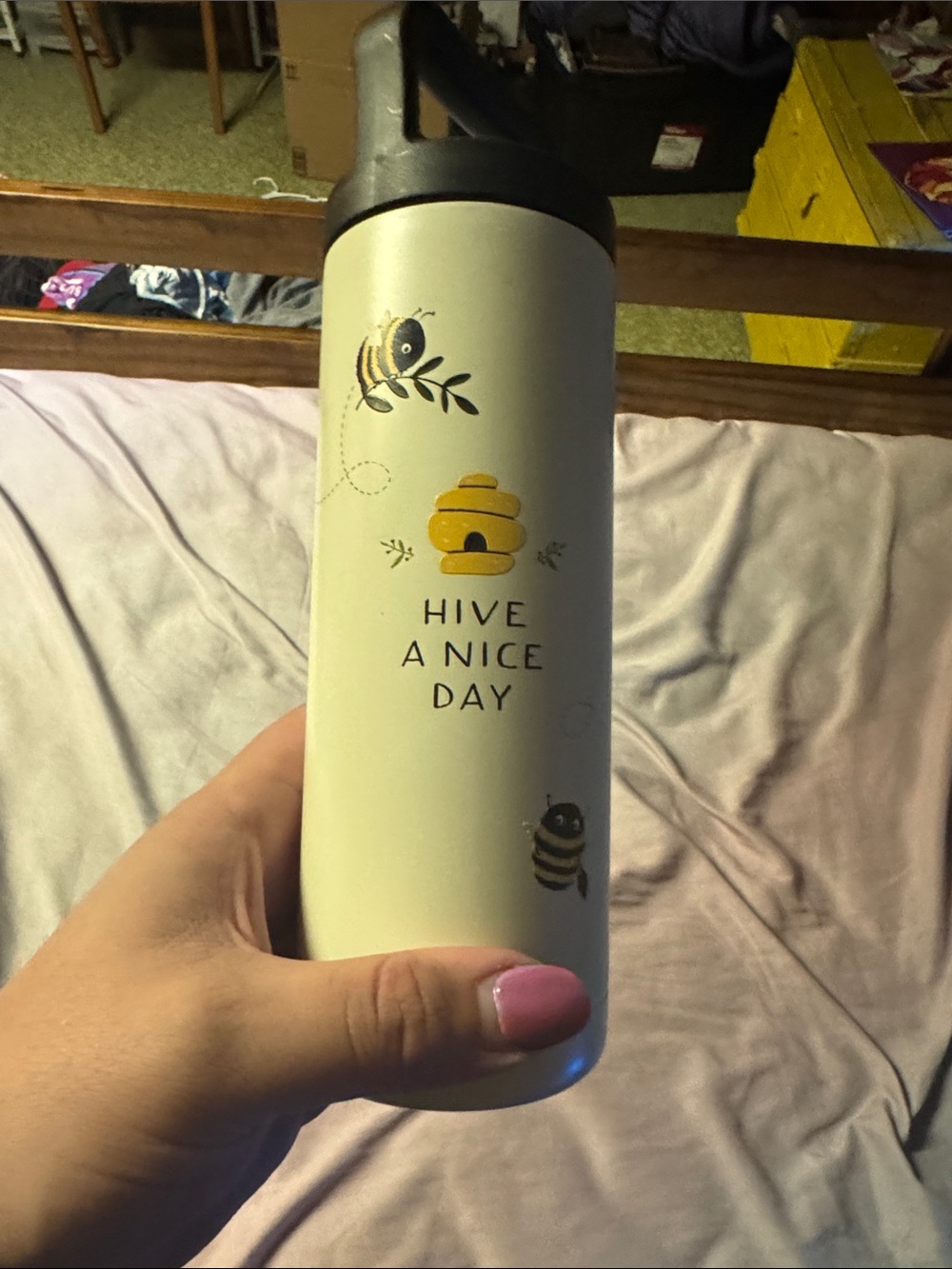White Bee Themed Stainless Water Bottle - "Hive A Nice Day"